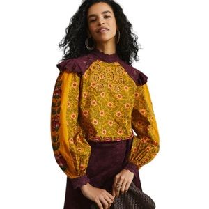 NWOT FARM RIO x Anthropologie Ruffled Blouse